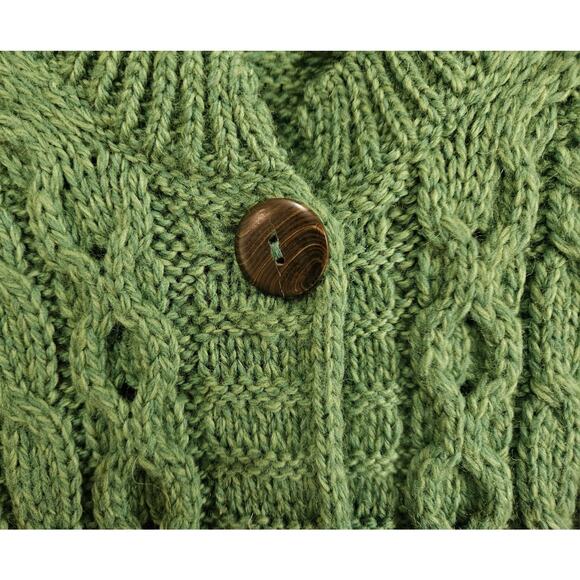 KILRONAM KNITWEAR IRELAND Women's M Cardigan Wool Sweater Green Cable Knit 38" - Picture 4 of 8